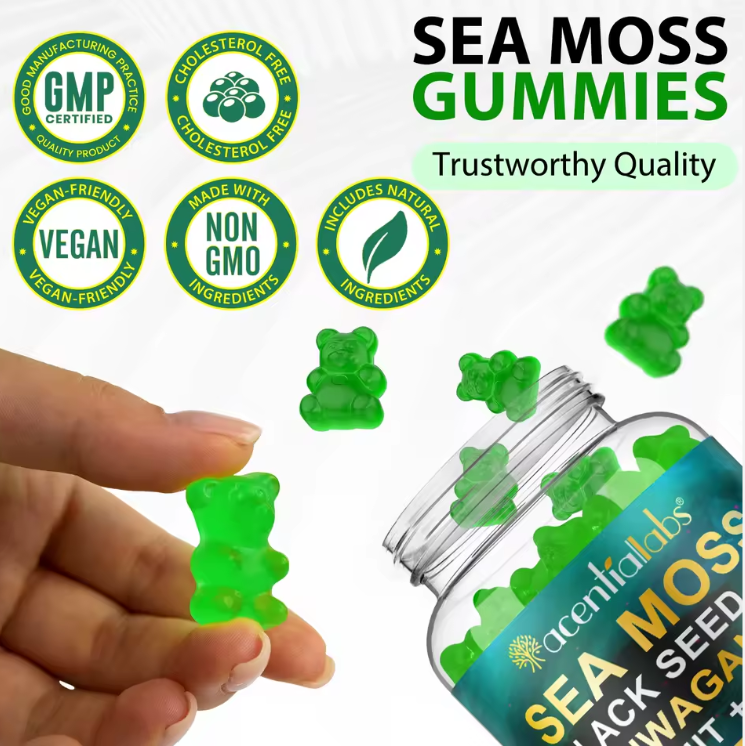 🌿60 Gummies Sea Moss 17,590mg Schwarzkümmelöl Aschwagandha Shilajit + Ginger