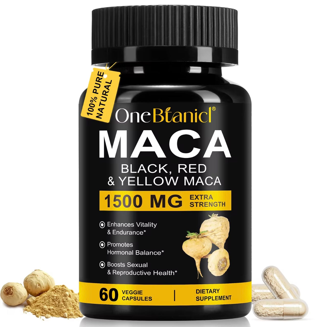 🌿100% Pure & Natural Maca 1500mg 60Kapseln, Vegan