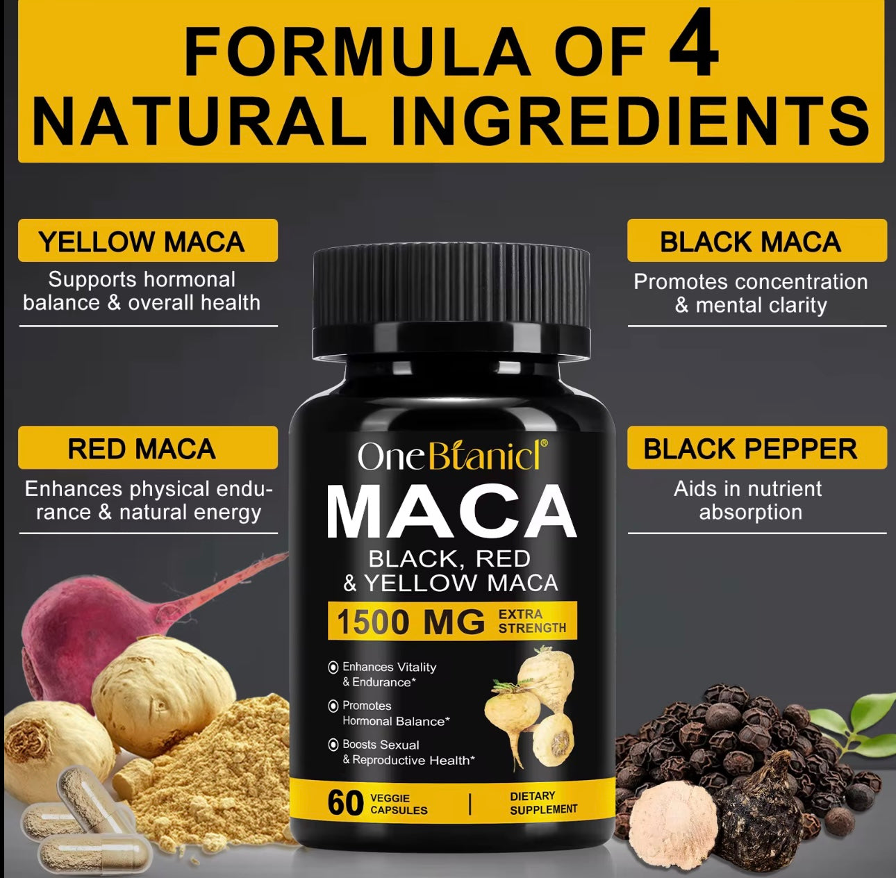 🌿100% Pure & Natural Maca 1500mg 60Kapseln, Vegan