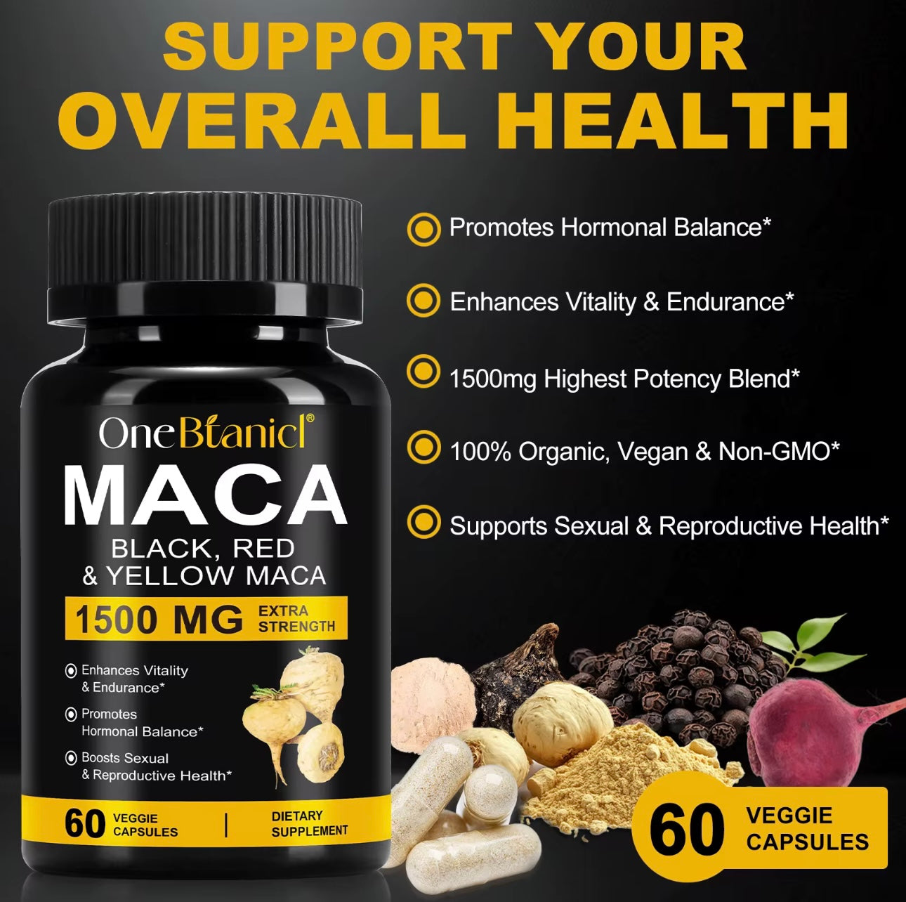 🌿100% Pure & Natural Maca 1500mg 60Kapseln, Vegan